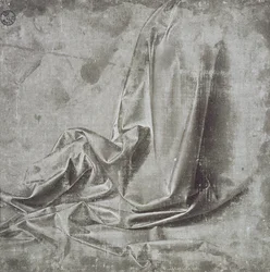 Estudio de drapeado para una figura arrodillada en perfil perdido a la derecha, c.1472-75